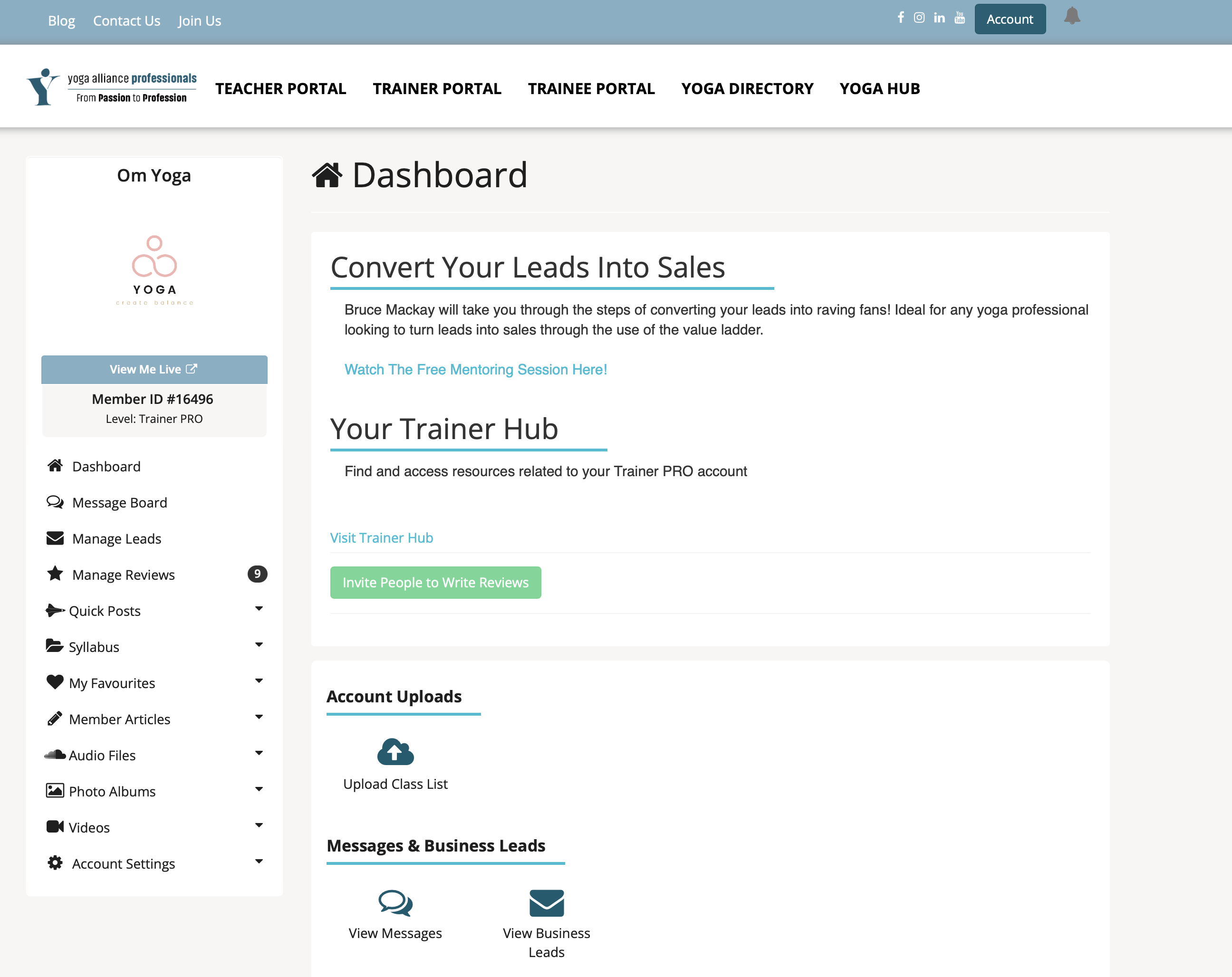 A screenshot of the YAP Trainer dashboard