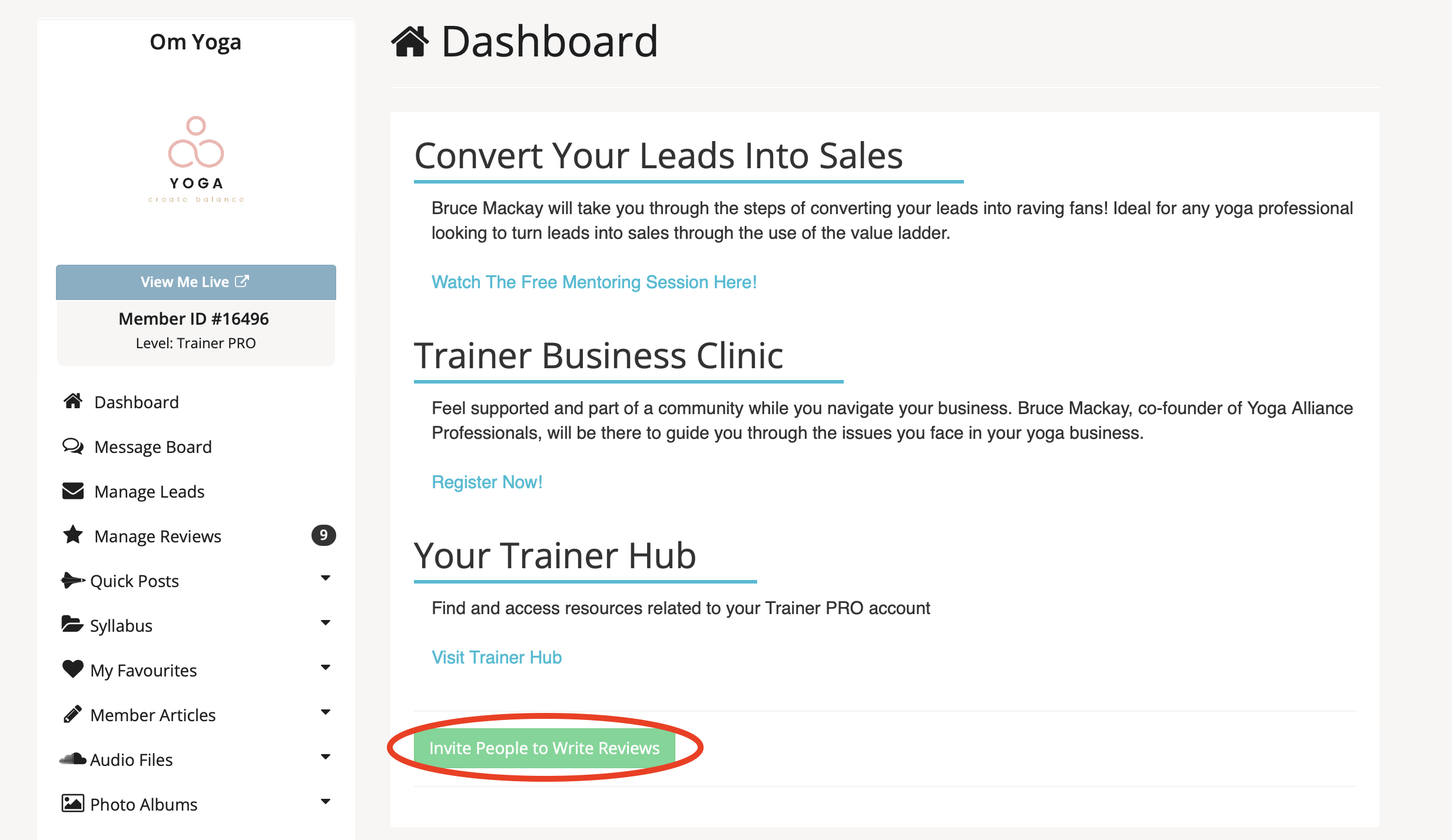 A screenshot of the YAP dashboard - a green button is circled